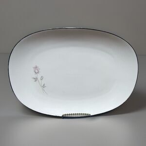 Noritake PASADENA 6311 Japan 11 1/2" Oval Pink Grey Rosebud Platinum Trim